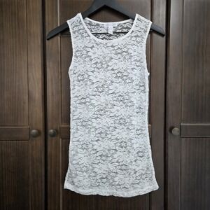 Ambiance‎ Apparel Layering Tank Lace High Neck Slim Fit Coquette Boho White Med